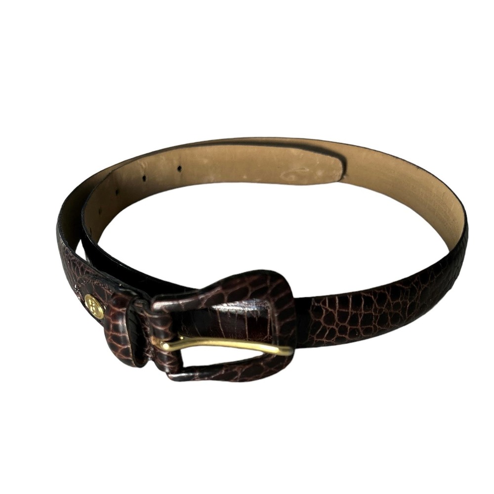 Liz Claiborne Womens Size Medium Brown Alligator Print Genuine Leather Belt